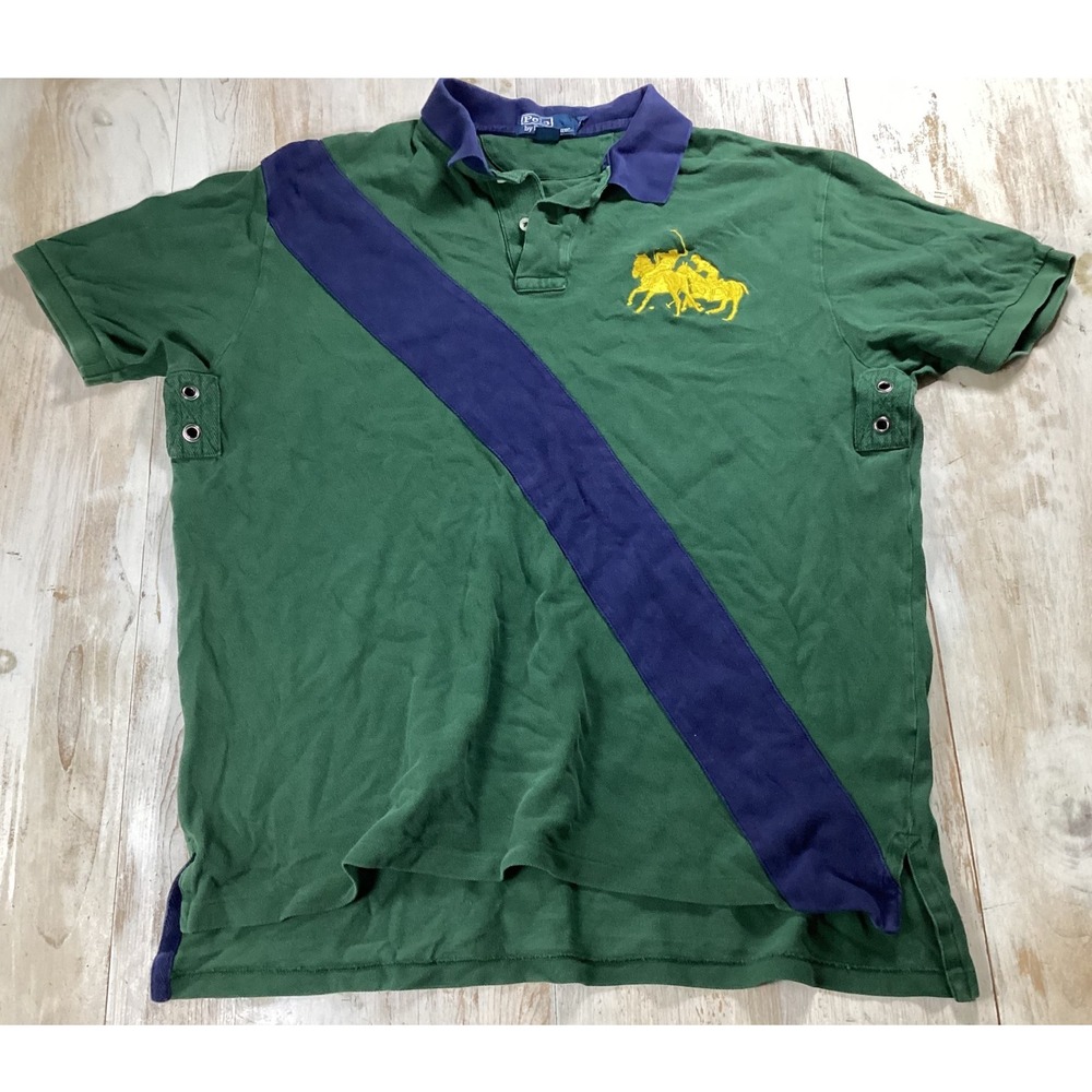 Polo Ralph Lauren Mens XL Green Blue Sash Large Crest Polo Shirt Short Sleeve